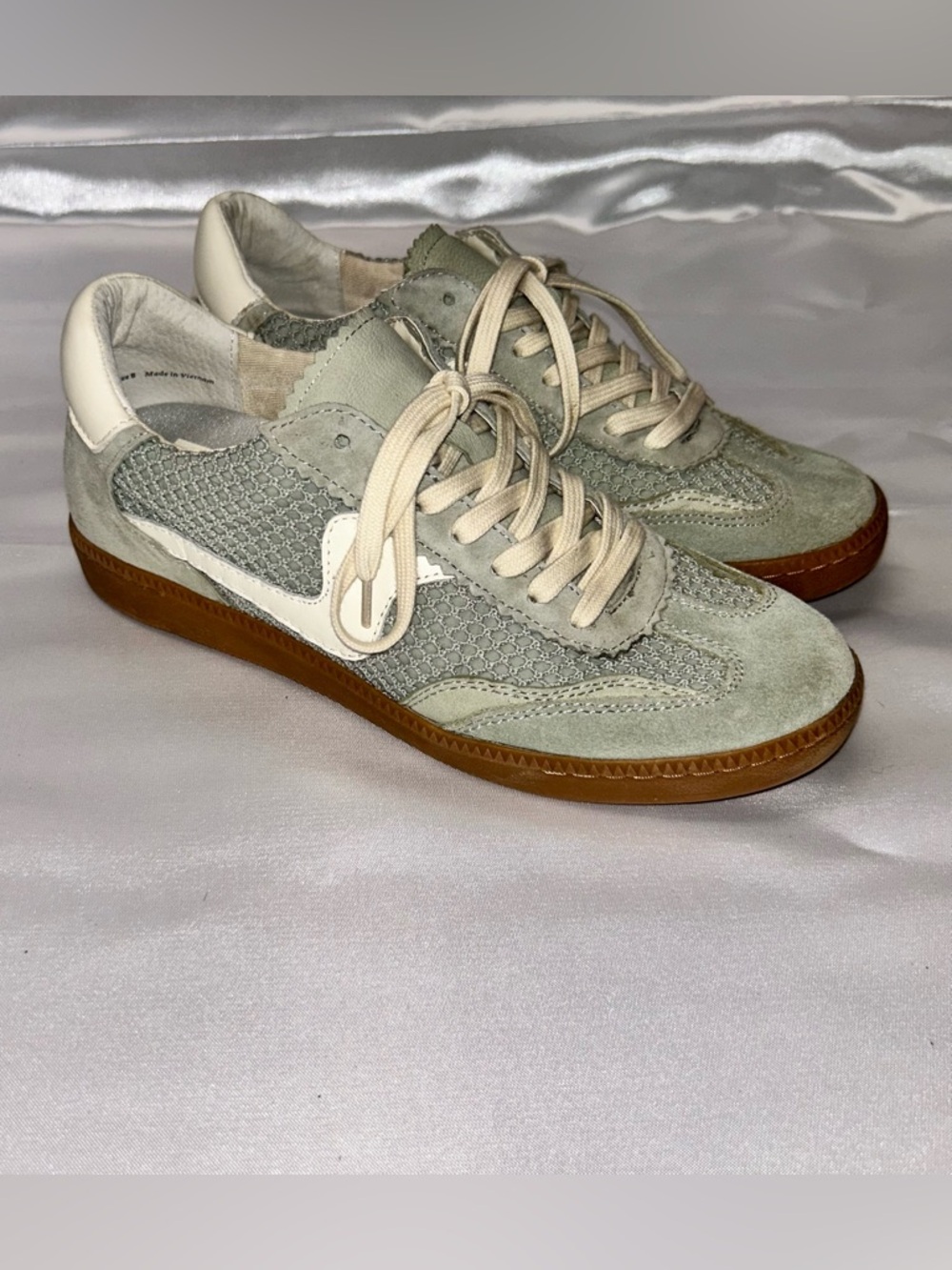 Dolce Vita “Notice” Sage Green & Ivory Suede Sneakers with Gum Sole | US Size 8
